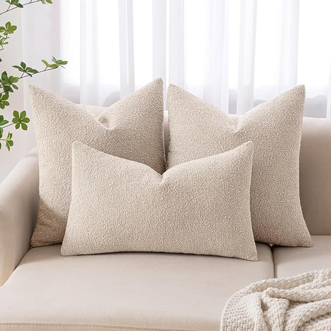 MIULEE 16x16 Inch Decorative Pillow Covers for Couch Bed Set of 2 Textured Boucle Neutral Winter Throw Pillows Oatmeal Accent Solid Cushion Pillowcases Sofa Livingroom Home Decor