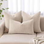 MIULEE 16x16 Inch Decorative Pillow Covers for Couch Bed Set of 2 Textured Boucle Neutral Winter Throw Pillows Oatmeal Accent Solid Cushion Pillowcases Sofa Livingroom Home Decor