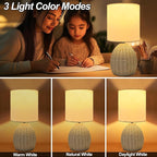 Boho Rattan Table Lamp - 3 Color Temperature, Handwoven Nightstand Lamp for Bedroom & Living Room