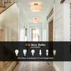 12.6" Semi Flush Mount Ceiling Light Fixture, 3 Light Gold Drum Light Fixtures with White Fabric Shade, Modern Close to Ceiling Lighting for Living Room, Bedroom, Hallway, Entry, Foyer