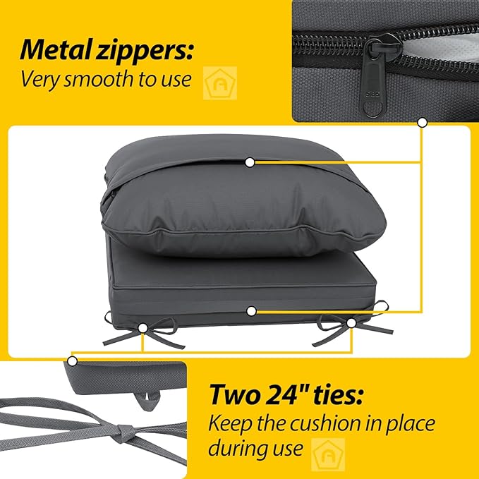 AAAAAcessories Outdoor Deep Seat Cushions, Waterproof, Fade-Resistant Patio Furniture Replacement Cushions, 24" x 24" x 5", Set of 4, Dark Gray