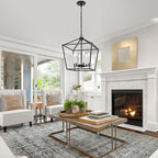 MELUCEE Vintage Lantern Pendant Light 6 Light Industrial Cage Chandelier with E12 White Candle-shaped Base Oil Rubbed Bronze Rustic Geometric Hanging Light Fixture for Kitchen Island Foyer Dining Room