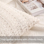 Pack of 2 Corduroy Decorative Throw Pillow Covers 20x20 InchSoft Boho Striped Pillow Covers Modern Farmhouse Home Decor for Sofa Living Room Couch Bed（Cream White）