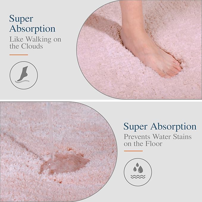 Walensee Large Bathroom Rug (24 x 40, Blush) Extra Soft and Absorbent Shaggy Bathroom Mat Machine Washable Microfiber Bath Mat for Bathroom, Non Slip Bath Mat, Luxury Bathroom Floor Mats Rubber Back