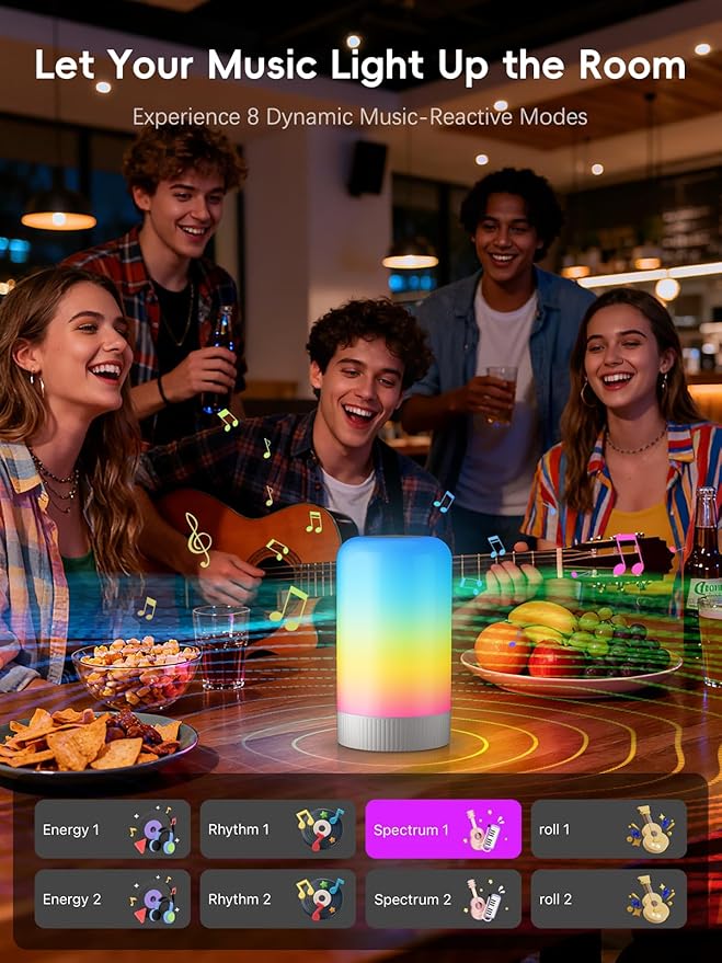 RGBICWW Smart Table Lamp, Touch Bedside Lamp with App Control, LED Desk Lamp with Music Sync, 30+ Scenes & 16M Colors, Smart Lamps for Bedroom Living Room Gaming Dimmable Night Light, Grey