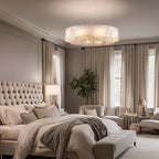 Alabaster Chandelier D31in Spanish Natural Marble Round Chandeliers, 2 Tiers Modern Living Room Chandelier, Alabaster Pendant Light Fixture, Dimmable Chandeliers for Bedroom, Entryway, Foyer