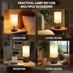 White Fully Dimmable Nightstand Lamps Set of 2 - Table Bedside Lamp with USB C+A Charging Ports & 2 AC Outlets, Square Lamp Sets Linen Fabric Shade for Bedroom Living Room(Bulb Included)