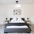 ALISADABOY Black Chandeliers with Lampshade Modern Chandelier 12.59 inches Contemporary 3 Light Semi Flush Mount Ceiling Light Drum Light Fixture for Kitchen Entryway Closet Hallway Bedroom
