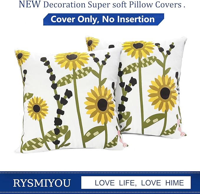 Decorative Throw Pillow Covers Set of 2 Sunflower Pillow Covers 16x16 inch Super Soft Short Plush Floral Square Throw Pillows,Farmhouse Outdoor Pillow Covers for Couch Sofa Bed Living Room