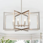 Brushed Nickel Chandelier 26 Inch Modern Geometric 8-Light Large Metal Dining Room Pendant Lighting Fixture for Kitchen Island Living Room Entryway Hallway Bedroom