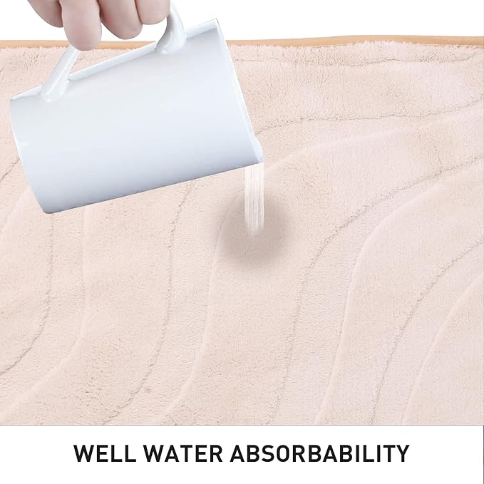 Bath Mats 36x24 Non-Slip Absorbent Bathroom Rug, Quick Dry Machine Washable Shower Tub Mat with Rubber Backing, Soft Floor Carpet for Bathroom Decor Wave White
