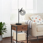 Black Table Lamp Vintage Metal Desk Lamp Modern Smoke Gray Glass Globe Nightstand Lamp Nordic Bedside Lamp for Living Room Bedroom Office