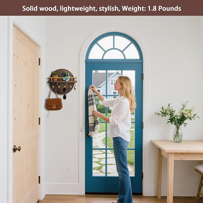 Key Holder Wall Mount with Shelf and Hooks, 11.8 Inch Entryway Gold Key Rack Hanger, Rustic Key Holder for Wall Decor