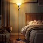 Torchiere Floor Lamp for Living Room, LED Standing Reading Light for Bedroom with Glass Shade for Living Room Corner Bedroom Home Office,Bulbs Included (Yellow Lampshade, Glass 1 Head)