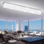 L48 Rectangular Chandelier Flush Mount Rectangle Chandelier Modern K9 Crystal Chandeliers Light Fixture for Dining Room Bedroom Bar Silver Crystal Ceiling Lights