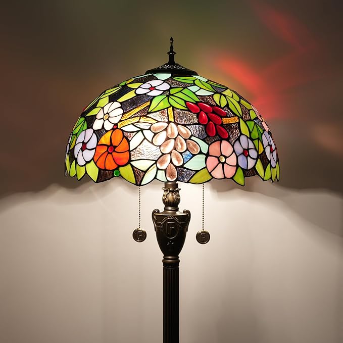 Tiffany Floor Lamp 16 Inch Victoria Purple Grape Flower Handmade Standing Glass Lamp Antique Standing Reading Lamp Suitable For Bedrooms Living Rooms Dining Rooms Tiffany Style Retro Home Decoration