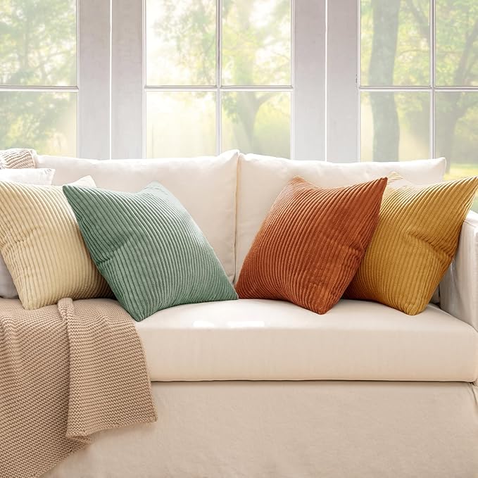 MIULEE Boho Farmhouse Throw Pillow Covers 24x24 Inch Set of 4 Summer Modern Natural Decorative Cushion Covers Soft Corduroy Home Decor for Couch Bed Sofa Living Room Orange Teal Gradient Series