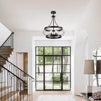 5-Light Farmhouse Chandelier, 17.72" Rustic Drum Dining Room Light Fixture, Black Chandeliers Hanging Pendant Lighting, Industrial Candle Chandeliers for Living Room Kitchen Entryway Bedroom