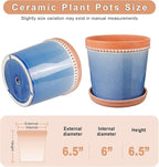 6 Inch Plant Pots, Ceramic Pots for Plants with Drainage Hole and Saucer,Modern Flower Pots Indoor/Outdoor Pot for Plants,Set of 2 - Crackle Glaze Blue