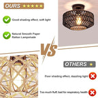 Boho Rattan Ceiling Light Fixture, Mini Rattan Chandelier Lighting Fixture, Hand Woven Ceiling Light Fixtures for Hallway Bedroom Kitchen Entryway Living Room (Black)