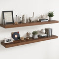 Floating Shelves for Wall with Invisible Brackets, Wall Mounted Engineered Wood Shelves with Wood Grain for Living Room, Bedroom, Bathroom, Kitchen Decor and Storage, Oak, 71"L Set of 2, Walnut