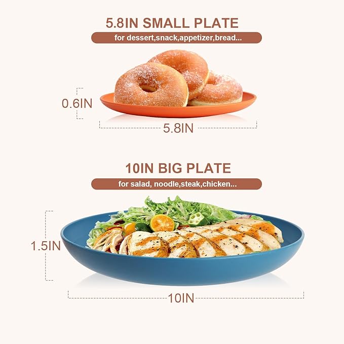 Wheat Straw Dinnerware Sets, Dishes Set for 8, Unbreakable Plates and Bowls Sets 32-Piece, Microwave Safe Plastic Plates Reusable, Cup Sets, Bowls for Kitchen, Outdoor, Camping - Multi