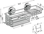 LEVERLOC Shower Caddy Suction Cup, Shelves for Inside with Hooks & Soap Holder Toothbrush Holder, NO-Drilling Bathroom Organizer, Rustproof Holder Storage, Silver