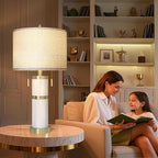 25" Linen Fabric Table Lamps Set Of 2,Lamps for Living Room With Linen Shade,S Cluster Pull Chains Dual Switch Nightstand Lamps With USB A+C Ports,Modern Lamp for Living Room,Bedroom,(Bulb Included)