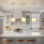 Milk Glass Pendant Lights Kitchen Island 2 Pack, 7.3" Brushed Nickel Modern Pendant Light Fixtures with Rods, Globe Hanging Lighting for Kitchen Sink Bathroom Dining Room, E26 Base