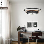 3 Ring LED Chandelier Black Round Chandelier Light Fixture Dimmable Farmhouse Foyer Chandeliers Light Wood-Printed Circular Chandeliers for Dining Room Entry Bedroom Office Living Room 24in