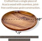 Acacia Wooden Plates – Set of 4, 10” Round Dinner Plates, Rustic Handcrafted Tableware for Charcuterie, BBQ, Farmhouse Dining, or Gift