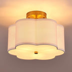 Modern Semi Flush Mount Ceiling Light Modern Gold 3-Lights Drum Ceiling Lighting Fixture Vintage Linen Golden Ceiling Lamp for Laundry Room, Kitchen, Basement, Dining Room, Bedroom