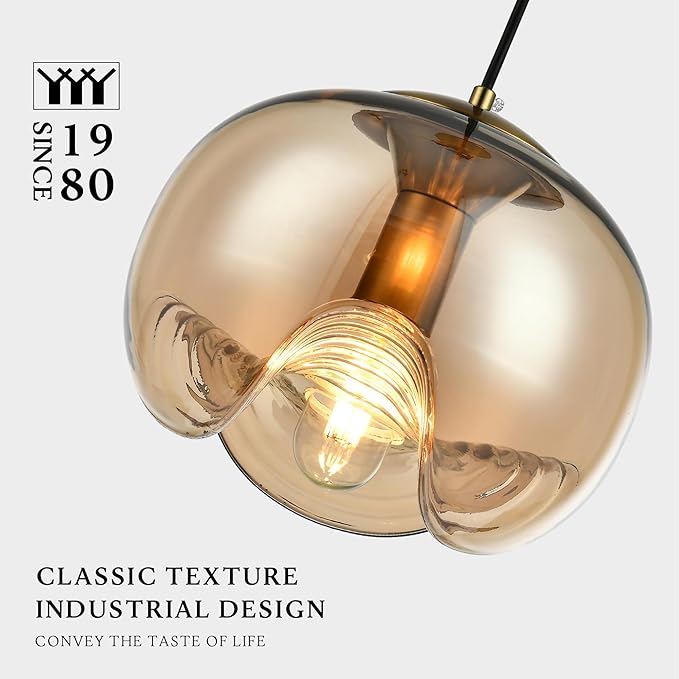 Modern Globe Pendant Light, 9"x7.5" Amber Gradient Glass Hanging Fixture with Gold Base, 15"-72" Adjustable Line, E26 Socket for Living Room, Dining Area, or Entryway – Warm Taupe Globe