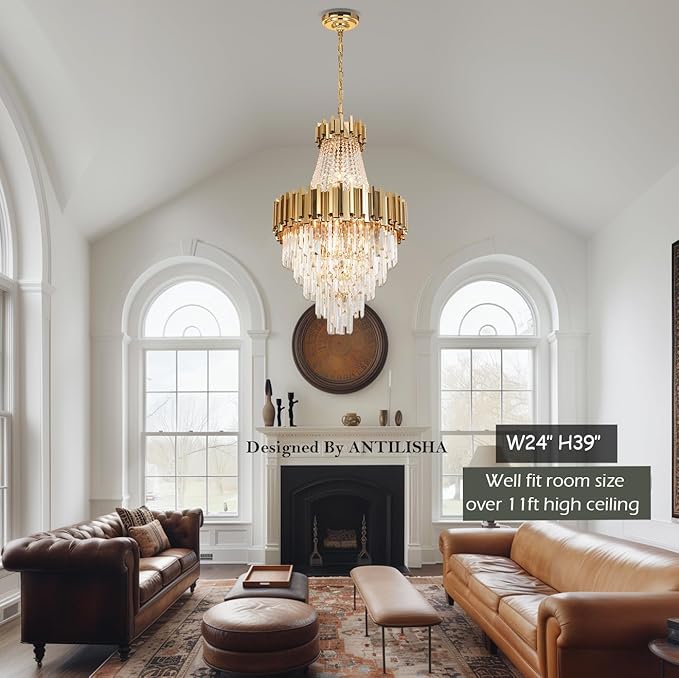 Foyer Chandeliers for High Ceilings Gold Chandelier Light Fixture Crystal Chandeliers for Dining Room Extra Long Modern Chandelier for Living Room Bedroom Entrance Stairway Empire