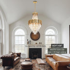 Foyer Chandeliers for High Ceilings Gold Chandelier Light Fixture Crystal Chandeliers for Dining Room Extra Long Modern Chandelier for Living Room Bedroom Entrance Stairway Empire