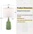 GRUENLICH Ceramic Table Lamp Set of 2 for Nightstand, 22.5" Modern Green Bedside Lamp with 3 Adjustable Color Temperature, Bedroom Lamp for Living Room Desk End Table Office (2 LED Bulbs Included)