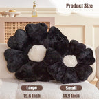 Flower Pillow, Black Daisy Flower Decorative Pillows for Bed, Cute 19.6" Flower Shaped Pillow with Soft Faux Rabbit Fur Dorm Home Decor Floor Seating Cushion