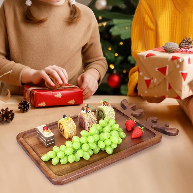Large Acacia Wood Platter for Christmas Charcuterie Board Decorative Fruit Veggie Trays Wooden Cheese Board Xmas Kitchen Decor Gift Holiday Cookie Platters Food Serving Dish Plate Christmas Tray