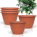 Plant Pots Set of 5, 10" Outside Diameter Flower Pots, 8.5" Inner Diameter Plant Planters with Drainage Hole, Durable Garden Pots Perfect for Indoor & Outdoor Plant Planting, Decor(Pottery Red)