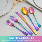 20 Pcs Rainbow Silverware Set Service for 4,Stainless Steel Flatware Serving Sets,Kitchen Tableware Set,Utensil Set for Home and Restaurant,Knives Forks Spoons Set,Mirror Polished,Dishwasher Safe