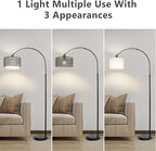 Boho Floor Lamps for Living Room, Arc Floor Lamp for bedroom with Remote and Dimmable Bulb, Over Couch Standing Lamp, Farmhouse Tall Lamp with 3 Color Temperatures, Height Adjustable Corner Floor Lamp