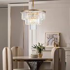 12-Light 23.64" Gold Modern Crystal Chandelier Crystal Pendant Chandeliers Light Fixture 3-Tier Hanging Lighting for Living Dinning Room Bedroom Foyer