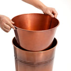 28in Tall Copper Planters Set of 2,Galvanized Steel Tall Outdoor Planter for porches/Indoor/terraces Patio- Copper Color(2planters,2inner pots with Holes, 2trays)