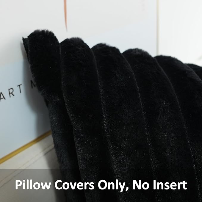 JOJUSIS Pack of 2 Faux Fur Plush Decorative Throw Pillow Covers Couch Cushion Case Soft Pillowcases (Black, 18 x 18-Inch)