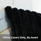 JOJUSIS Pack of 2 Faux Fur Plush Decorative Throw Pillow Covers Couch Cushion Case Soft Pillowcases (Black, 12 x 20-Inch)