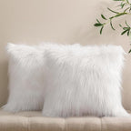 Phantoscope Pack of 2 Faux Fur Solid Throw Decorative Pillow Cover Cushion Covers Luxury Soft Decorative Pillowcase Fuzzy Pillow Covers for Bed/Couch,White 24 x 24 Inches