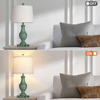 Farmhouse Table Lamps for Living Room, Rustic Touch Control Bedside Lamps with USB A+C Charging Ports & AC Outlet, Vintage 3-Way Dimmable Traditional Classic Nightstand Lamp for Bedroom Office Green
