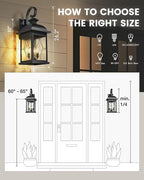 FEMILA 3-Light Outdoor Wall Light, 26" Large Exterior Wall Lantern with Water Ripple Glass, Porch Light for Entryway, Patio, Garage, and Doorway, E12 Base, 4FD54B-L SD BK