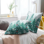 Winter Christmas Trees Pillow Cover 20x20 Inch Set of 2, Rustic Christmas Snowy Pine Forest Birds Decorative Pillow Square Cushion Case for Sofa Couch Outdoor Home Decor