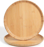 Bamboo Wooden Dinner Plates Set of 2, 12-inch Large Serving Tray for Cafes and Restaurant, Reusable Round Serving Platters and Trays for Snacks/Fruit for Entertaining and Party